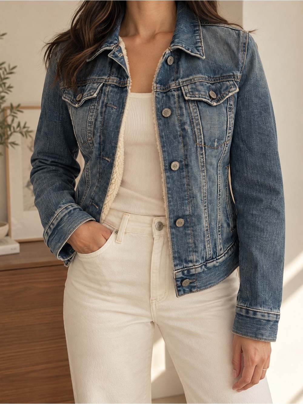 Vintage 2008 GAP Sherpa Lined Denim Trucker Jacket Women’s fallwear Y2K